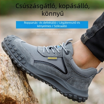 Négy évszakos biztonsági munkacipő velúr bőrrel, acélorrral, könnyű és kopásálló, gumitalp, építőipari használatra, ütés- és perforációálló