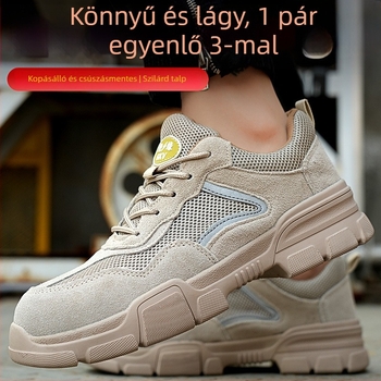 Férfi munkavédelmi cipő suede bőrből, fém orrú, ütésálló és áthatolás‑ellenálló, alacsony profilú, könnyű és lélegző