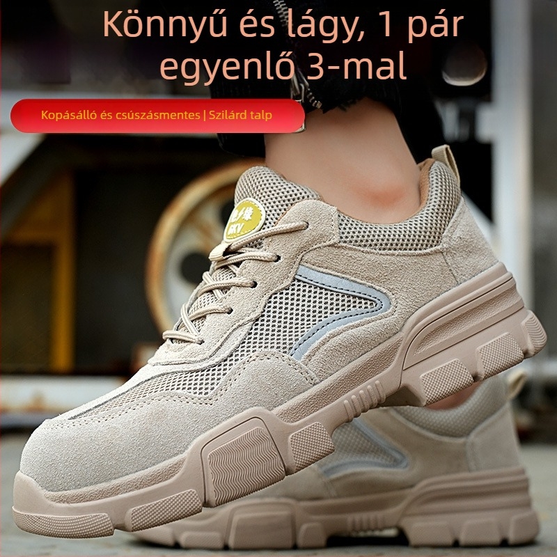 Férfi munkavédelmi cipő suede bőrből, fém orrú, ütésálló és áthatolás‑ellenálló, alacsony profilú, könnyű és lélegző