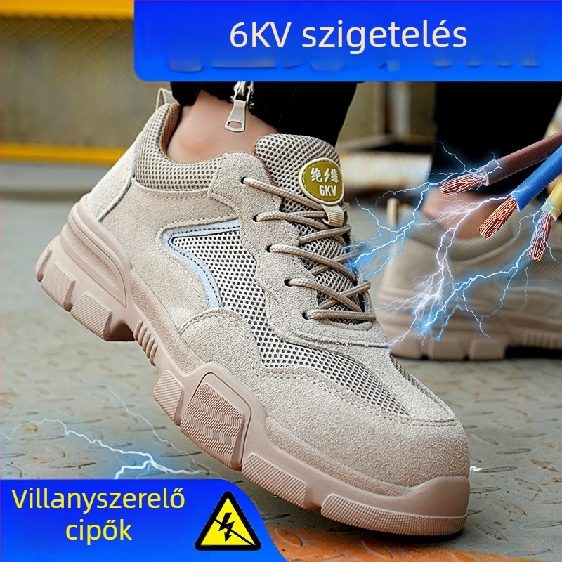 Férfi munkavédelmi cipő suede bőrből, fém orrú, ütésálló és áthatolás‑ellenálló, alacsony profilú, könnyű és lélegző