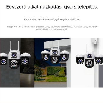 V380 vezeték nélküli Wi‑Fi megfigyelő kamera, távoli vezérléssel okostelefról, háromlencsés, háromnézetes