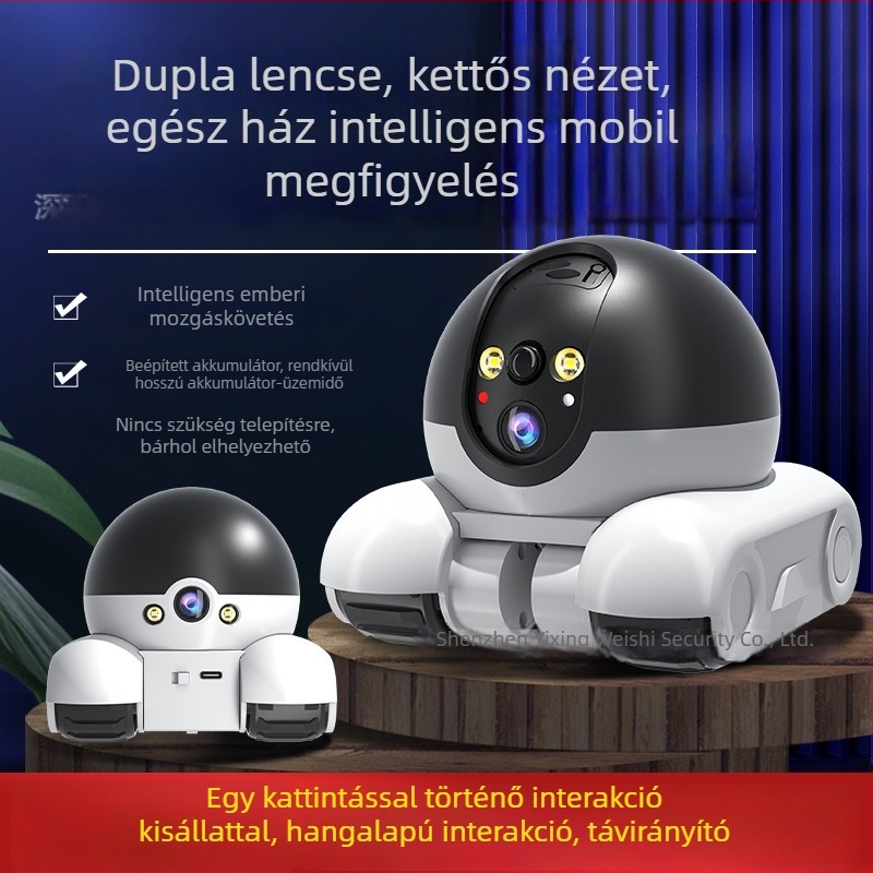 Mini tank kettős kijelzős HD lézeres háziállatmegfigyelő kamera, 4G okos felügyeleti robot