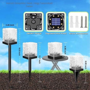 Napelemes kültéri LED lámpa kerthez, vízálló, modell ZX, 5W, üzemidő 6–12 óra