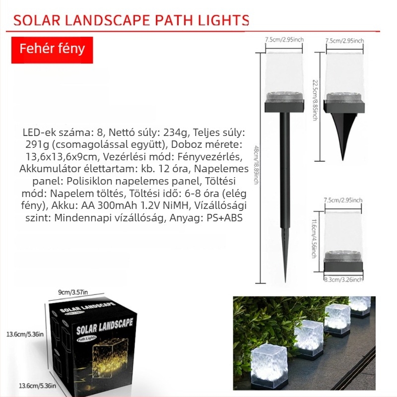 Napelemes kültéri LED lámpa kerthez, vízálló, modell ZX, 5W, üzemidő 6–12 óra