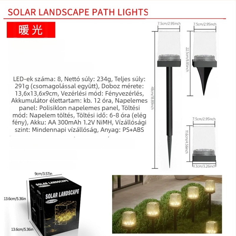 Napelemes kültéri LED lámpa kerthez, vízálló, modell ZX, 5W, üzemidő 6–12 óra