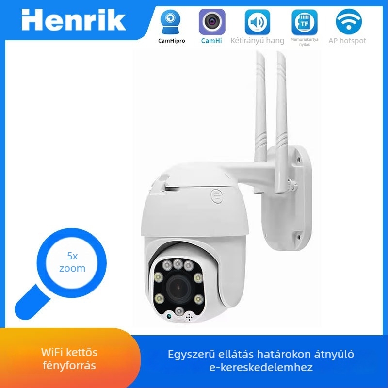 Vezeték nélküli kültéri IP kamera 1080P/5MP, 3.6mm objektív, IR 30m, -30°C-tól 50°C-ig, DC12V tápegység