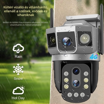 V380 10x zoomos vezeték nélküli Wi‑Fi megfigyelő kamera, háromképernyős megjelenítés, 4G