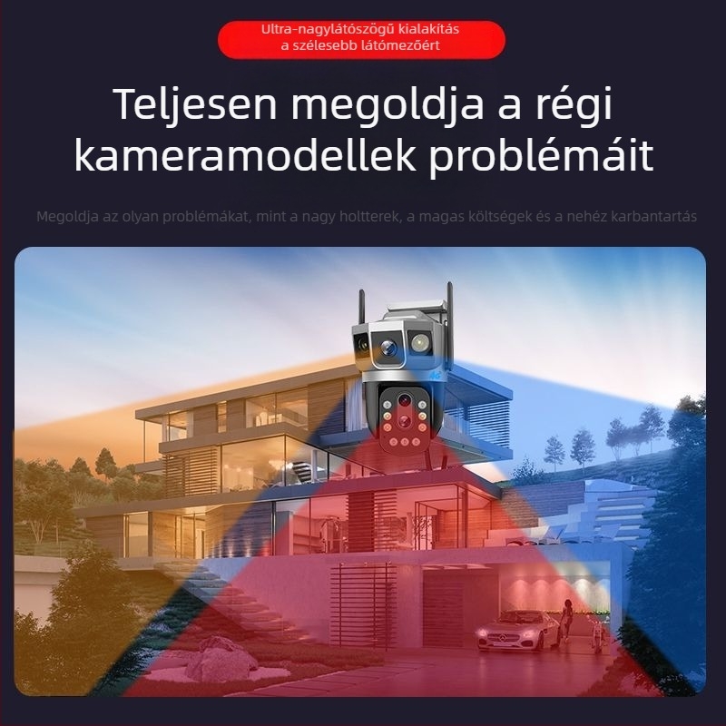 V380 10x zoomos vezeték nélküli Wi‑Fi megfigyelő kamera, háromképernyős megjelenítés, 4G