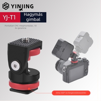 SLR-kamera monitor- és világítás-tartó, állítható tompítás, alumíniumötvözet, 360° vízszintes forgás, 90° függőleges dőlés, hot shoe stabilizátor