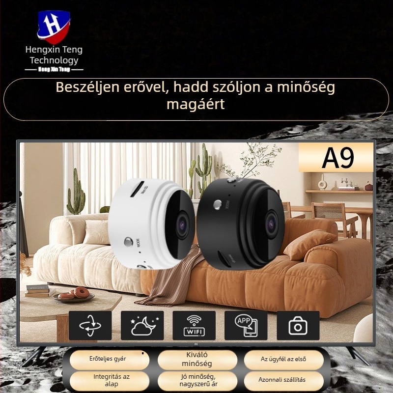 A9 otthoni megfigyelő kamera éjszakai látással, HD, beltéri vezeték nélküli Wi‑Fi infravörös kamera
