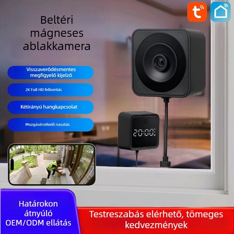 Mágneses kültéri ablakfigyelő kamera, vezeték nélküli, HD teljes színű éjjellátás