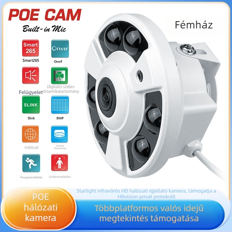 Junzhi belső IP dóm kamera 1,7 mm széles látószöggel, PoE táplálás, infravörös éjszakai látás