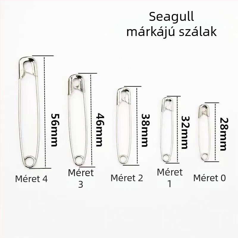 Seagull márkájú biztonsági csipeszek — fém, modell 2212, dobozos csomagolás