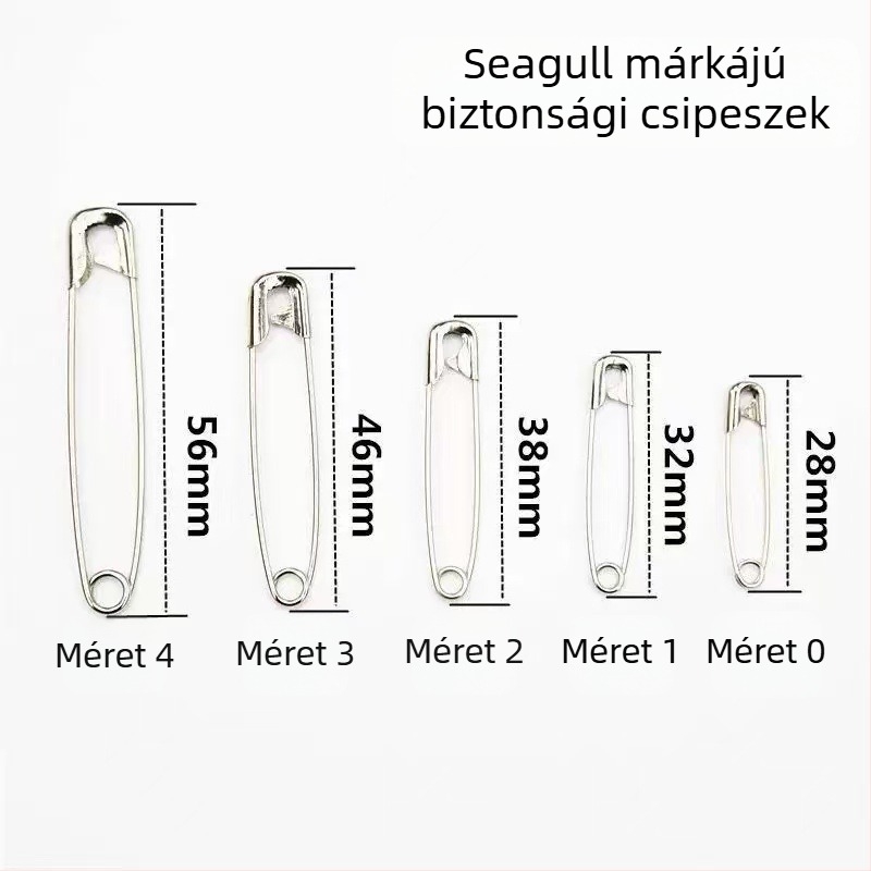 Seagull márkájú biztonsági csipeszek — fém, modell 2212, dobozos csomagolás