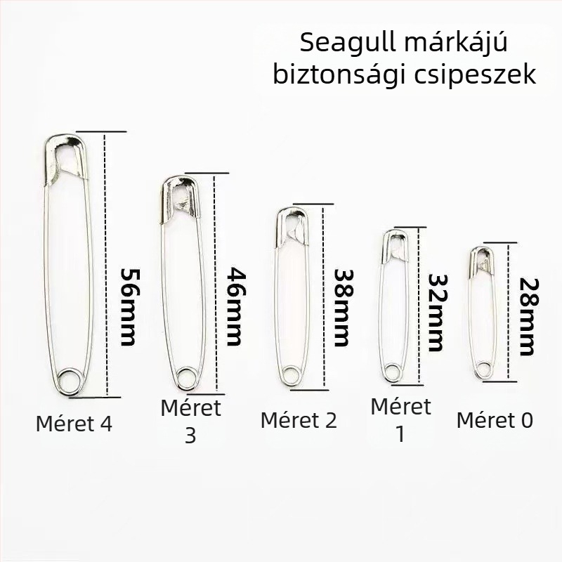 Seagull márkájú biztonsági csipeszek — fém, modell 2212, dobozos csomagolás