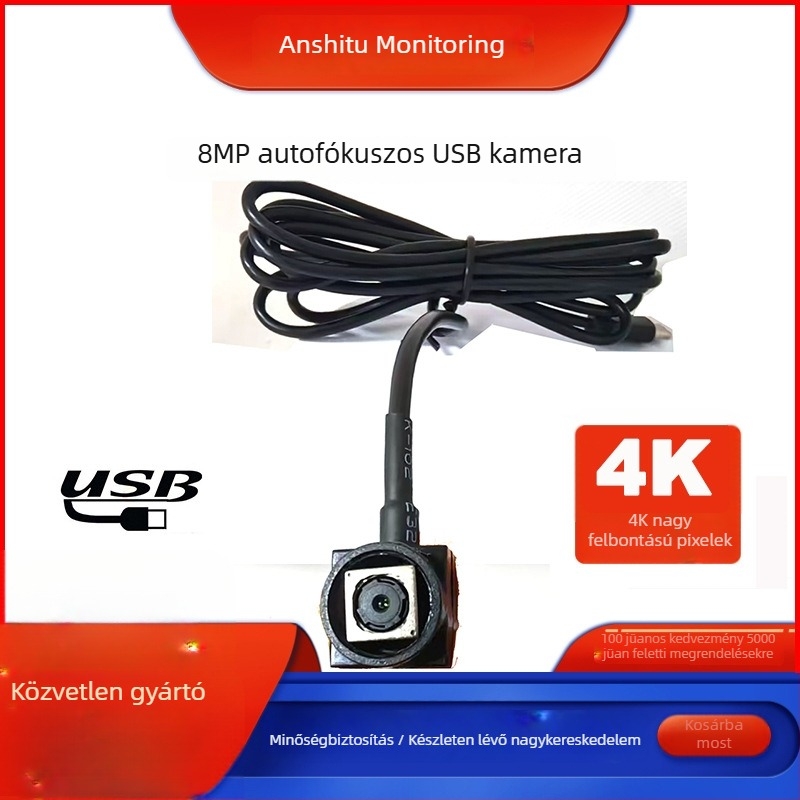 USB 4K webkamera autofókusszal, 8 MP-os optikai zoom, élő közvetítéshez, meghajtó nélküli, ipari kategória