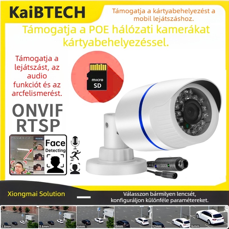 5MP PoE IP kamera, vízálló, kártyás visszajátszás, Xiongmai megoldás, arcfelismerés