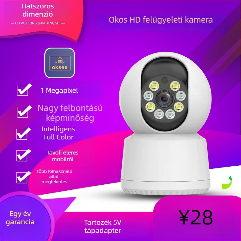 Wi-Fi kültéri megfigyelő kamera 360°-os forgással, HD infravörös éjjellátás és interkom
