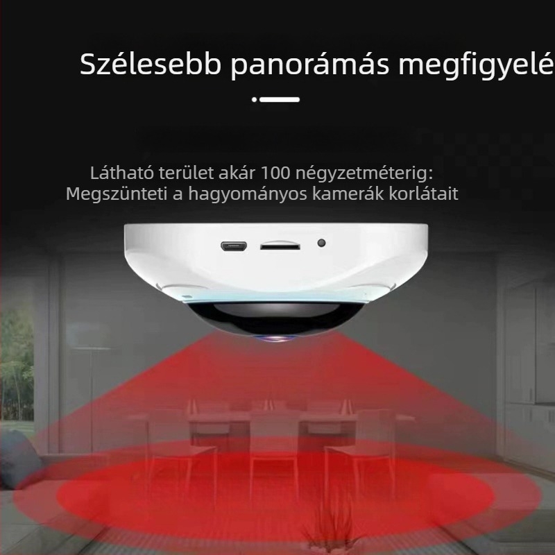 JWEI GW-0630w 360° panorámás mennyezeti kamera beltérre, 1080P HD, éjjellátás, riasztás és értesítés, mobilalkalmazás-támogatás