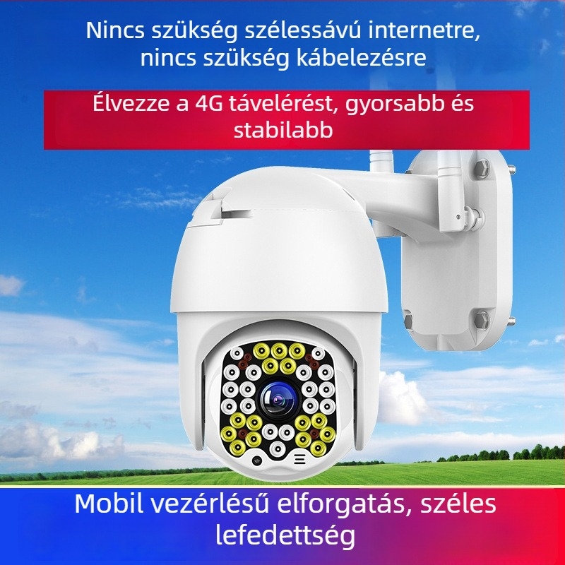 Kültéri otthoni megfigyelő kamera, 360°-os lefedettség, távoli kapcsolódás a mobiltelefonhoz, 4G vezeték nélküli HD éjjellátó megfigyelő