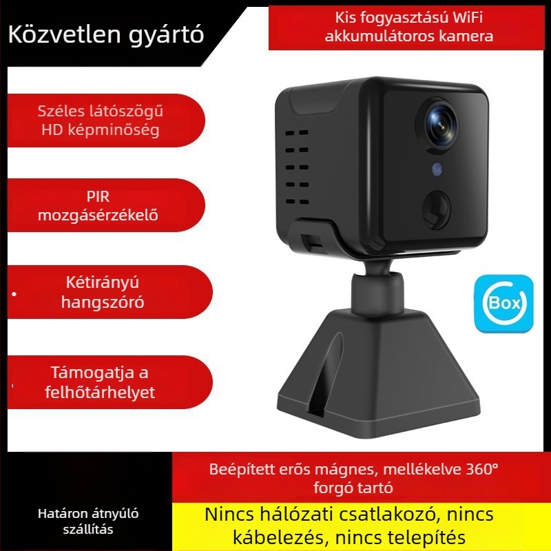 Vezeték nélküli akkumulátoros kamera, PIR emberi alak észlelés, éjjellátás 1080p, 6 mm objektív, IR 10 m, 5V tápegység