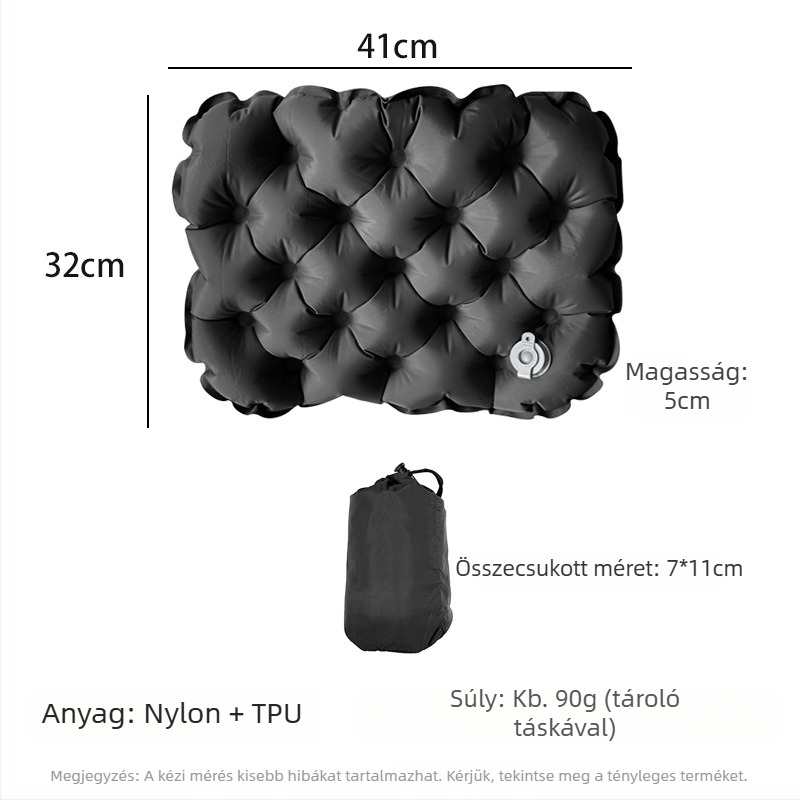 Könnyű felfújható ülőpárna kempingezéshez és piknikezéshez, 30×40 cm, nylon TPU anyag