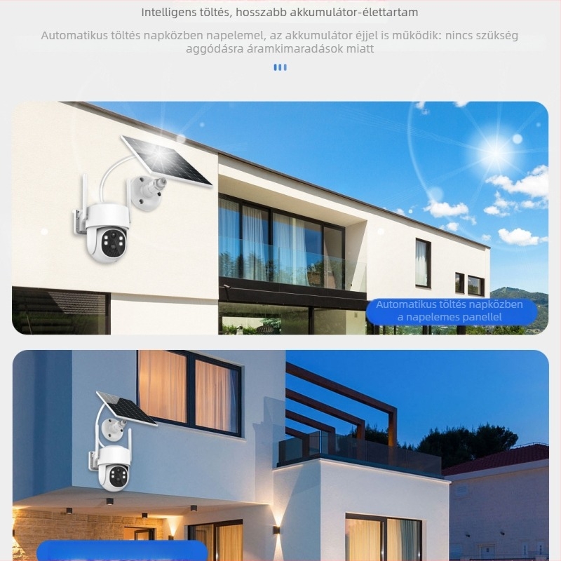 Kültéri 4G-s napelemes PTZ CCTV IP kamera, 0.001 lux minimális megvilágítás, 48 dB SNR, -20–55°C működési hőmérséklet, 5V tápegység