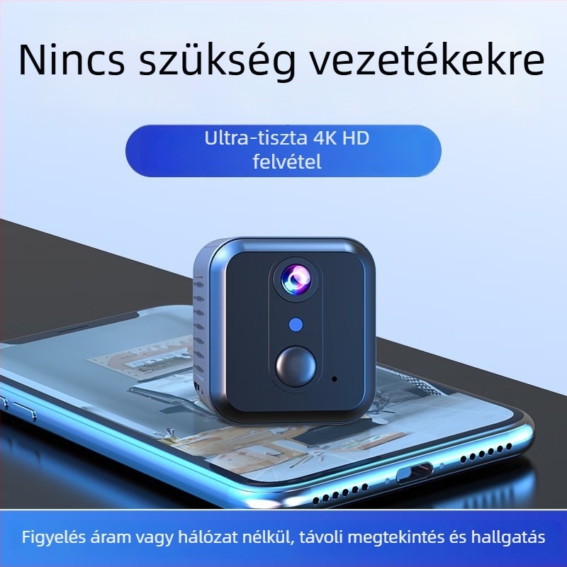 4K vezeték nélküli otthoni biztonsági kamera - konnektor nélkül, mobilról távoli hozzáférés, széles látószög, holttér nélkül, kompakt négyzetes dizájn