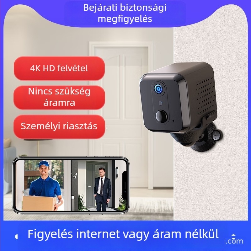 4K vezeték nélküli otthoni biztonsági kamera - konnektor nélkül, mobilról távoli hozzáférés, széles látószög, holttér nélkül, kompakt négyzetes dizájn