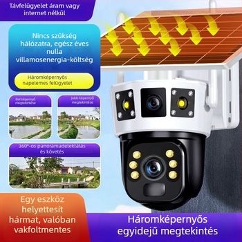 Napelemes kültéri megfigyelő kamera 360°-os lefedettséggel, távoli hozzáférés mobiltelefonon keresztül, 4G éjszakai látás