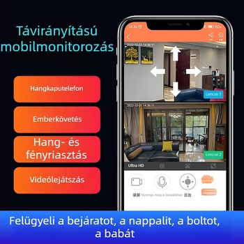 Vezeték nélküli beltéri megfigyelőrendszer dupla kijelzővel, éjszakai látással és kétirányú audió kommunikációval