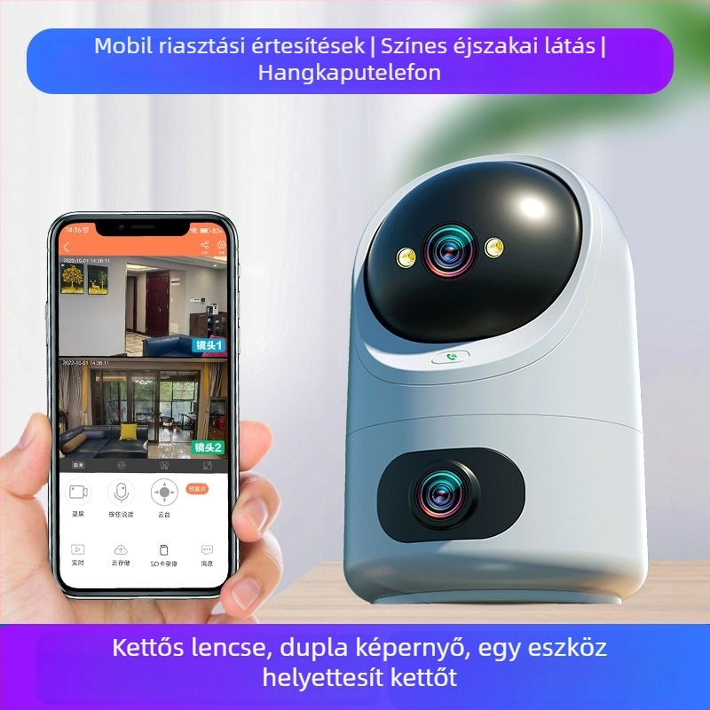 Vezeték nélküli beltéri megfigyelőrendszer dupla kijelzővel, éjszakai látással és kétirányú audió kommunikációval