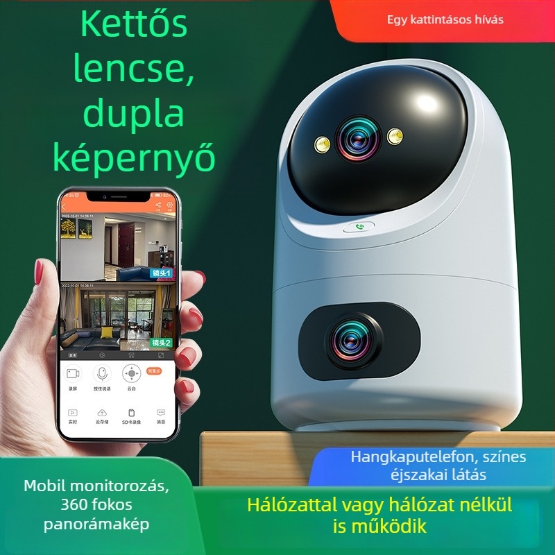 Vezeték nélküli beltéri megfigyelőrendszer dupla kijelzővel, éjszakai látással és kétirányú audió kommunikációval