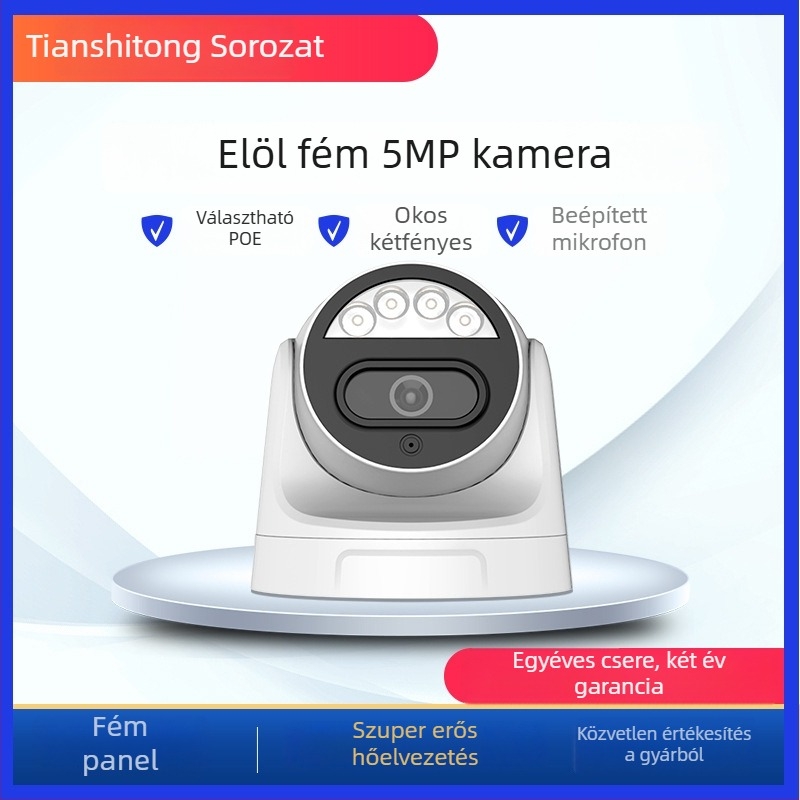 5MP belső POE dóm kamera, 2.8 mm hemisferikus széles látószögű objektív, HD éjszakai látás
