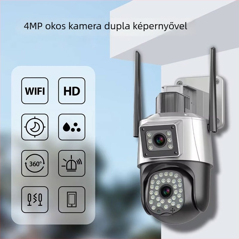 Vezeték nélküli Wi‑Fi kamera: 1080P felbontás, 4 mm objektív, éjszakai látás 30 m-ig, beltéri és kültéri használatra, 5V tápegység