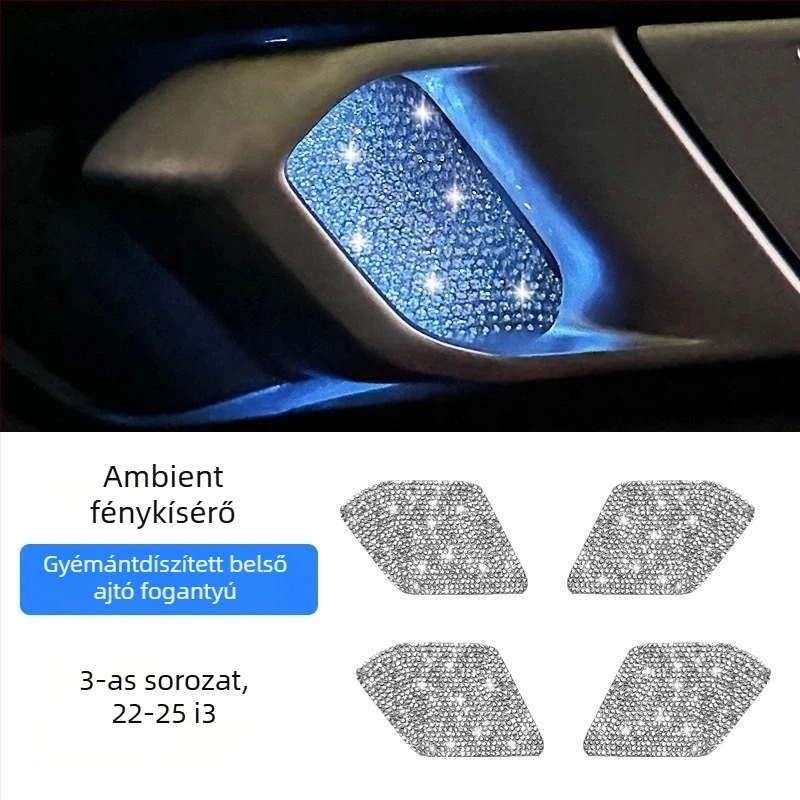 Autó belső ajtó rekeszének dekoratív matricája rhinestone elemekkel, Snblo márka, univerzális felhasználás, visszapillantó tükör kupak