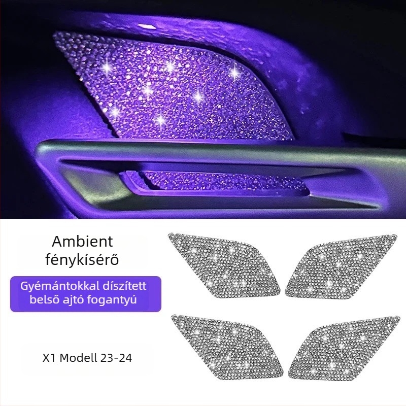 Autó belső ajtó rekeszének dekoratív matricája rhinestone elemekkel, Snblo márka, univerzális felhasználás, visszapillantó tükör kupak