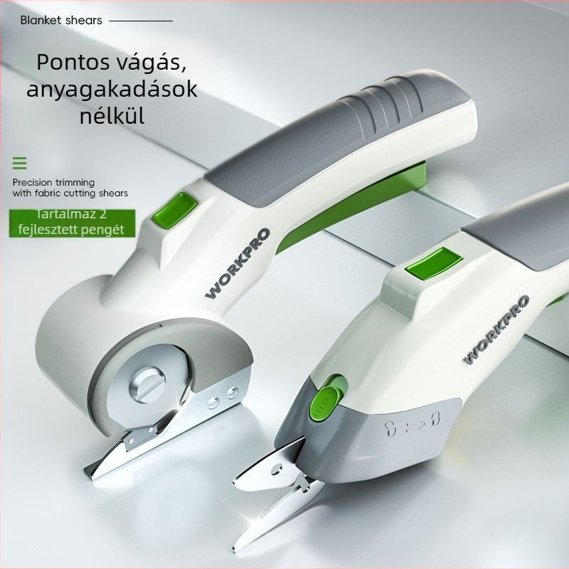 Elektromos textil- és bőrszabó olló, 36V, lítium akkumulátor, újratölthető, univerzális típus, ütésmentes