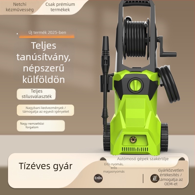 Vertikális magasnyomású autómosó – 220V, 1400W, 150 bar, 10 L/perc, otthoni használatra
