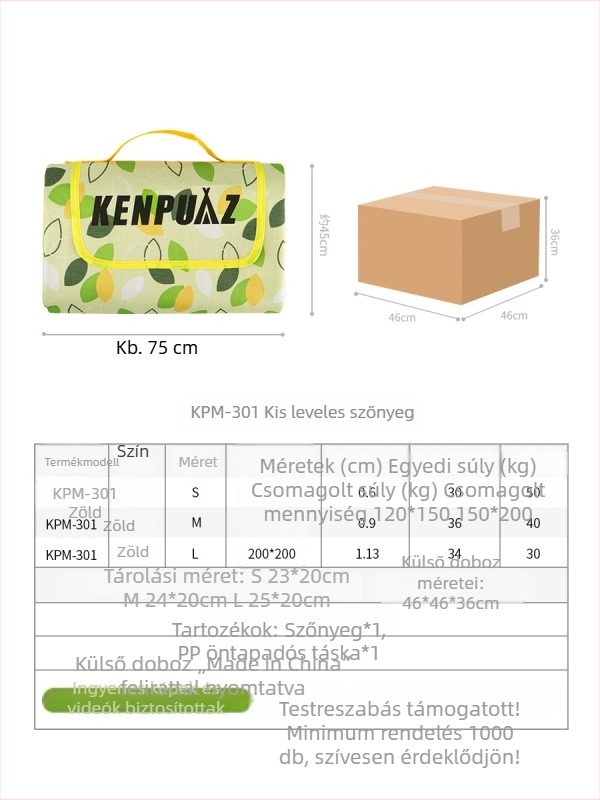 Kültéri piknik és kemping alátét, vízálló, nedvességálló, vastított, 120 cm, Oxford anyag