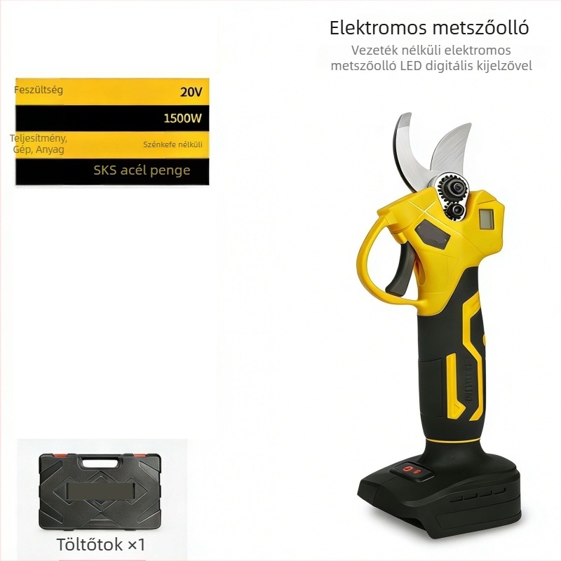 Lítium-ion akkumulátoros elektromos metszőolló, kézi használatú, nagy teljesítményű digitális kijelzővel, gyümölcsösökhöz és kertészkedéshez