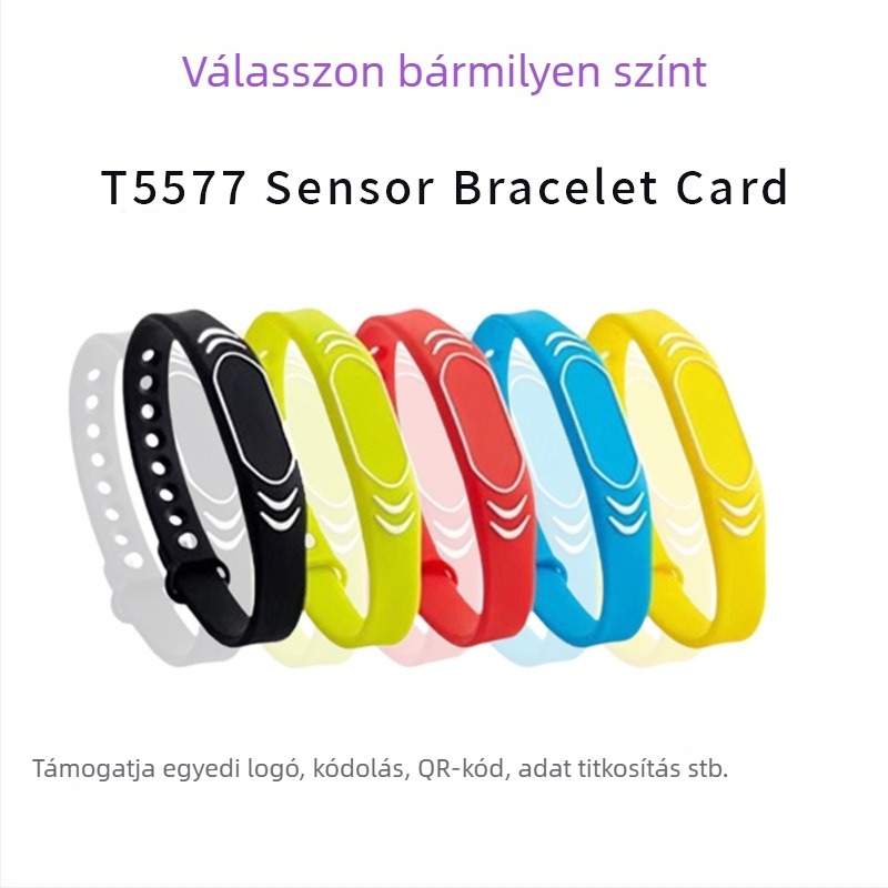 T5577 újraírható okos karkötő – NFC/RFID hozzáférési kártya szaunához, fürdéshez és úszáshoz; érintés nélküli IC, 0–45°C, 100000 törlési ciklus, kompatibil T5577/5200