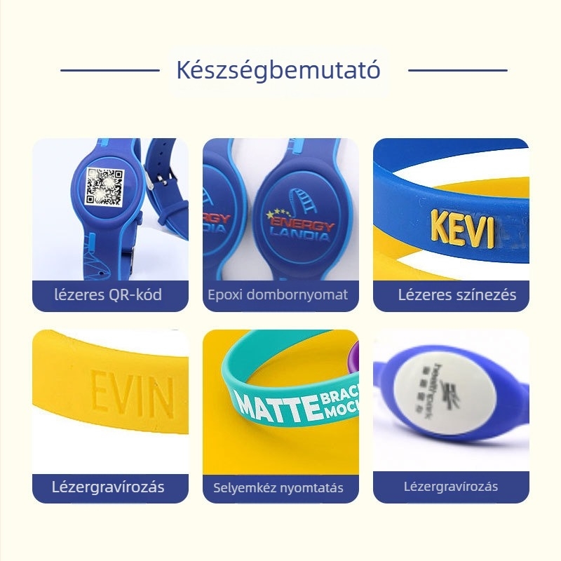 NFC beléptető karkötő logónyomtatási lehetőséggel, Read-Write chip, 1024B tárolás, HF RFID, szilikon burkolat, passzív kártya