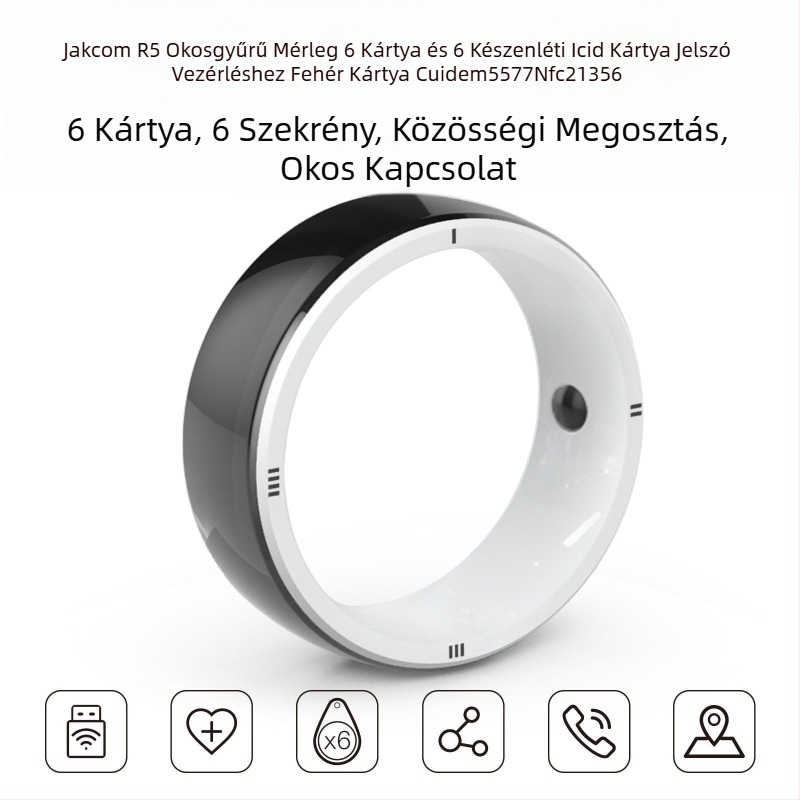 Jakcom R5 okos gyűrű hozzáférés-vezérléshez, 6 kártya támogatással (2 IC, 2 ID, 2 NFC) – memória 100