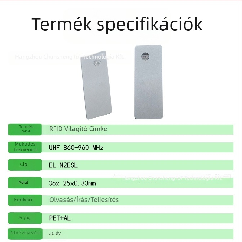 RFID tárgykövető címke PY8001 — gyors keresés és pontos pozíciómeghatározás, >2 m érzékelési távolság textílián, 272 bites memória, olvasás/írás idő 0,5 s, UHF