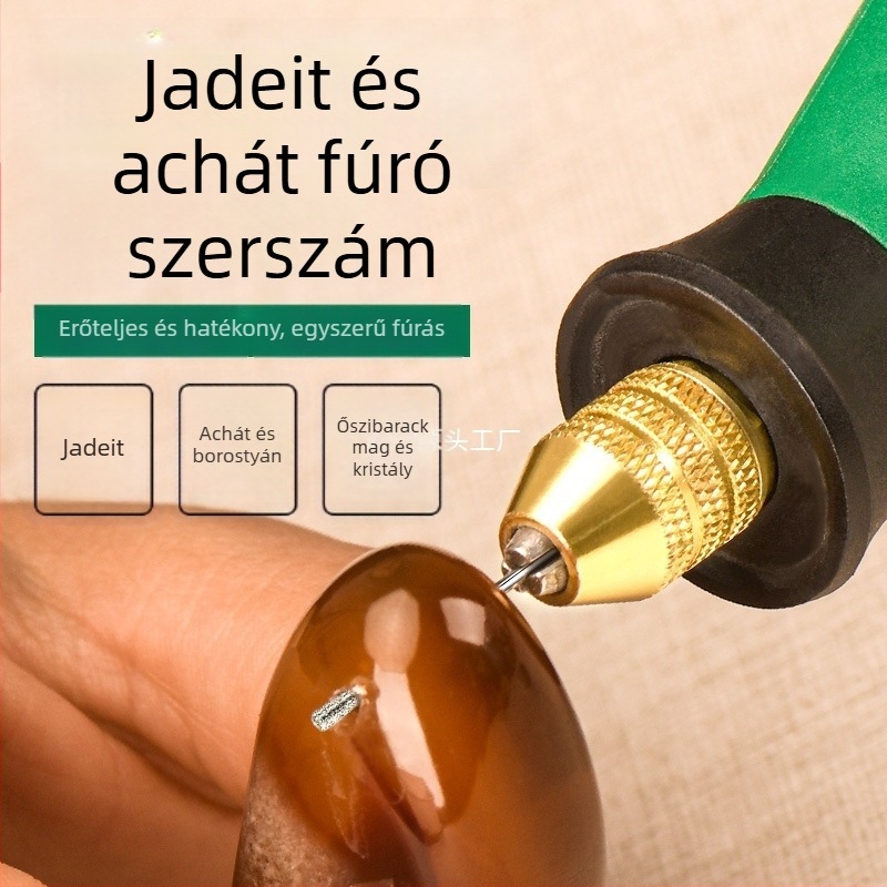 Jáde, achát, smaragd és kristály fúróeszköz DIY ékszerekhez — kis elektromos fúró, lyukképző