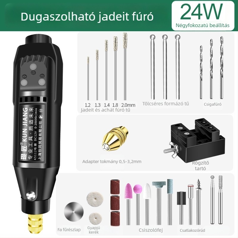 Jáde, achát, smaragd és kristály fúróeszköz DIY ékszerekhez — kis elektromos fúró, lyukképző