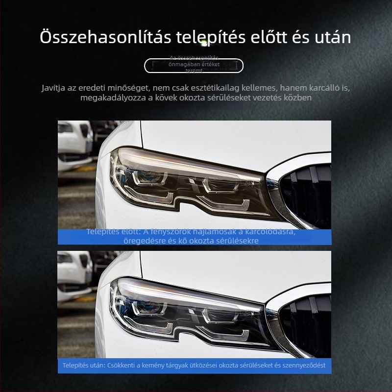 BMW 3-as sorozathoz TPU lámpavédő fólia (2013–2019, 2020–2022), füstös lámpák átlátszó védőréteggel a karcolások ellen