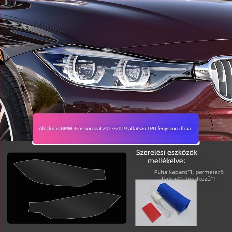 BMW 3-as sorozathoz TPU lámpavédő fólia (2013–2019, 2020–2022), füstös lámpák átlátszó védőréteggel a karcolások ellen