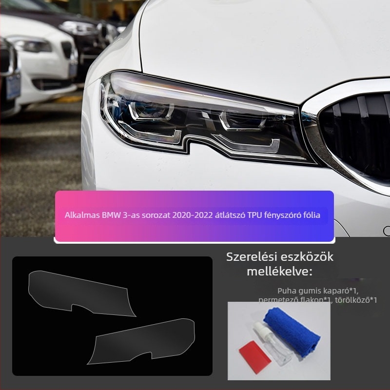 BMW 3-as sorozathoz TPU lámpavédő fólia (2013–2019, 2020–2022), füstös lámpák átlátszó védőréteggel a karcolások ellen